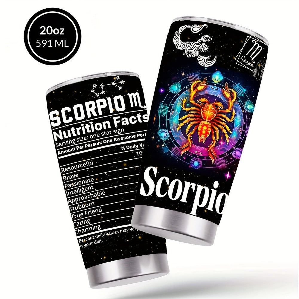Zodiac Sign Insulated Tumbler 20oz Stainless Steel Travel Cup with Lid & Straw Hot Cold Drinks Horoscope Coffee Mug Gift for Men Women Birthday Christmas