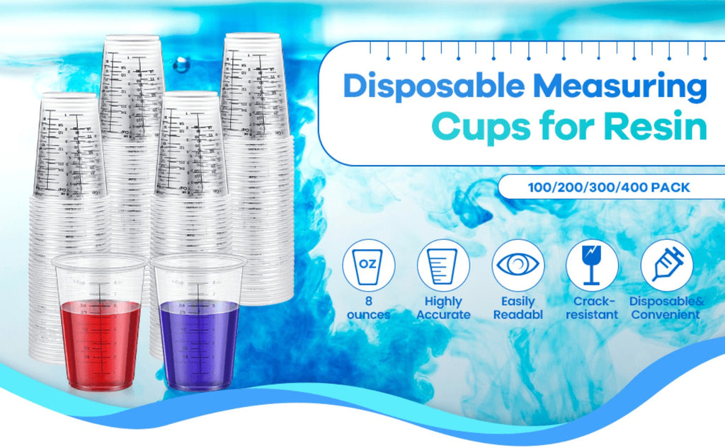 Plastic Measuring Cups with Wooden Sticks 100 Sets Clear Graduated Mixing Cups oz/ml/cc for Resin, Cooking, Baking & Epoxy ¨C Disposable Paint Mixing Cups