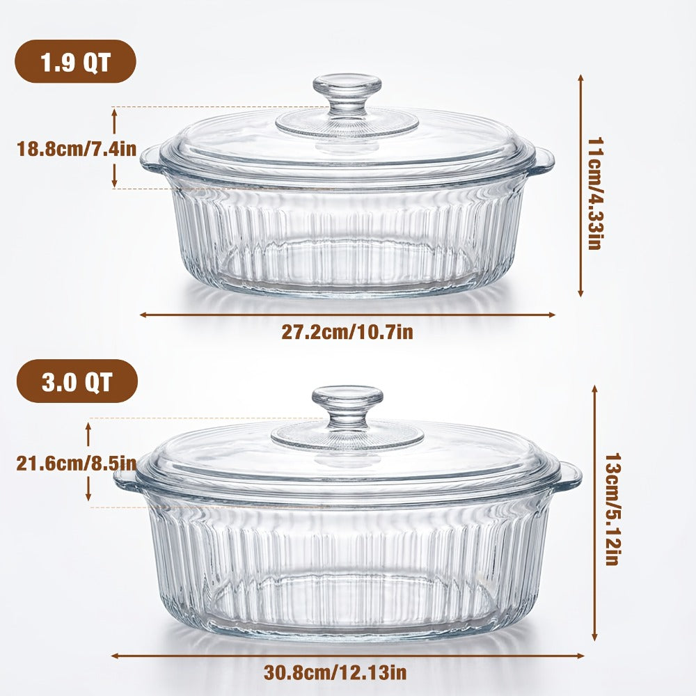 Borosilicate Glass Baking Dish with Lid 96oz ¨C Oval Casserole Pan Microwave Oven Fridge Safe | Multi-Use for Baking, Meal Prep, Grilled Fish, Salad & Food Serving | Kitchen Bakeware with Cover