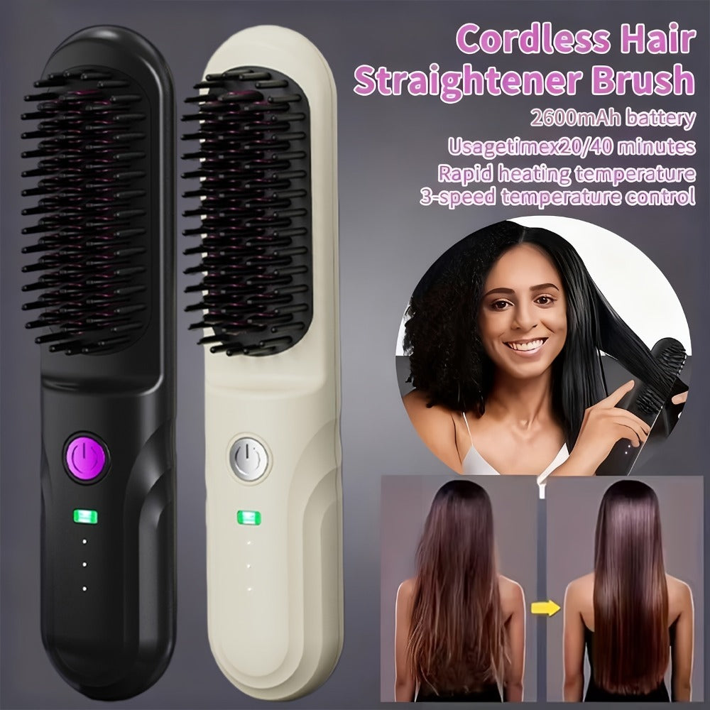 Wireless Hair Straightener Comb - Portable Cordless Straightening Brush with 3-Min Fast Heat, 3 Temp Settings 170-190¡ãC, Negative Ion Technology, 3D Comb Design, Lightweight Travel Hair Straightener