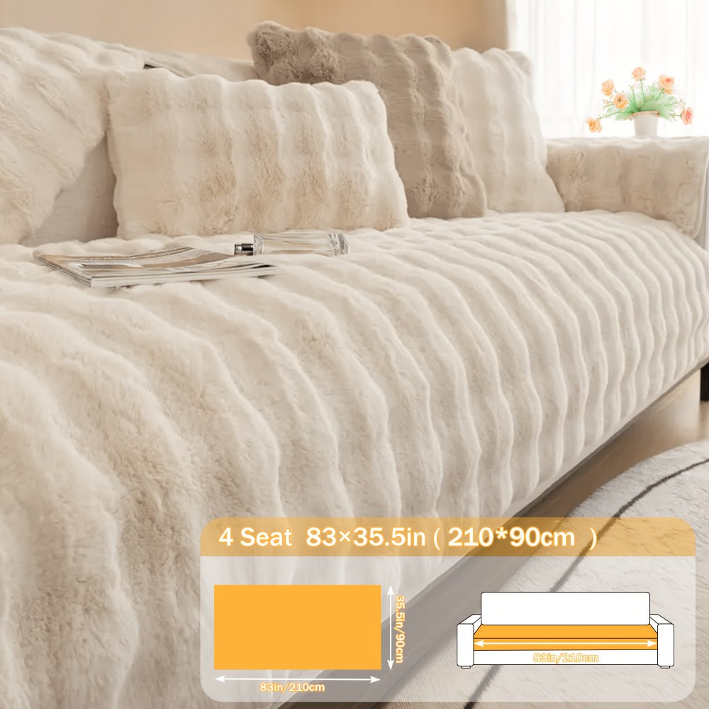 Bubble Soft Faux Rabbit Fur Sofa Cover - Non-Slip Silicone Backing Stretchable Slipcover Pet Friendly Machine Washable for Living Room Bedroom Dorm, 4 Colors Multiple Sizes