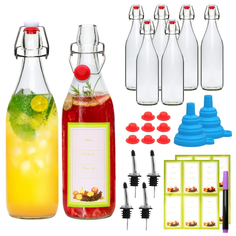 Flip Top Glass Bottles with Stopper 16oz | Airtight Swing Top Bottle for Kombucha, Juice, Vinegar, Honey, Vanilla Extract ¨C Kitchen Storage Set