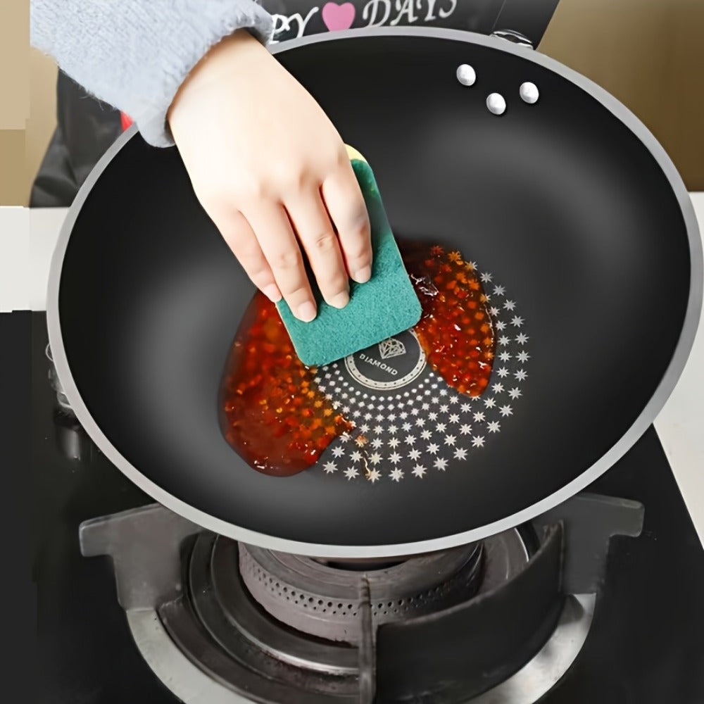 German Diamond Non-Stick Stir Fry Pan - Rice Stone Coating Smokeless Flat Bottom Wok for Induction Cooker Gas Stove, Multi-Purpose Household Frying Pan