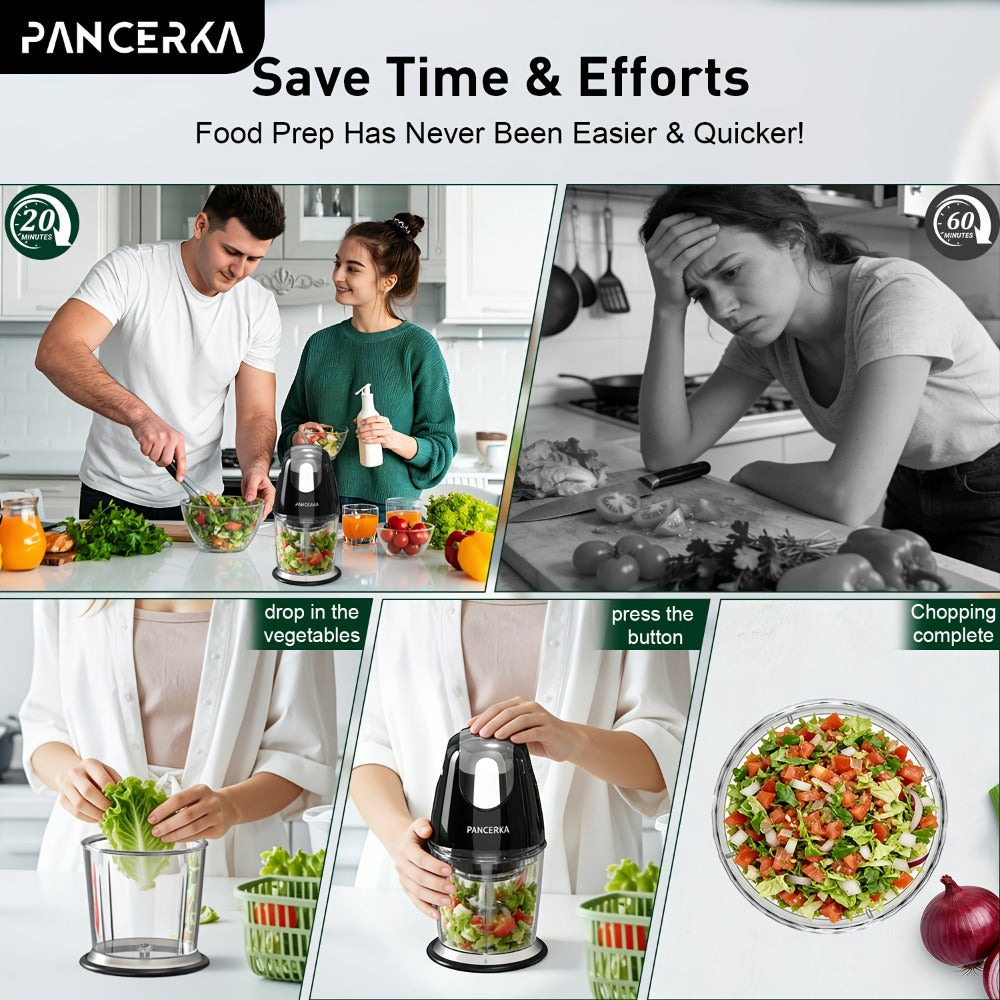 Electric Food Chopper Mini Food Processor ¨C One-Touch 600ml Vegetable Chopper with 4 Stainless Steel Blades, Meat Grinder Blender for Garlic, Fruits, Smoothie, Puree, Black