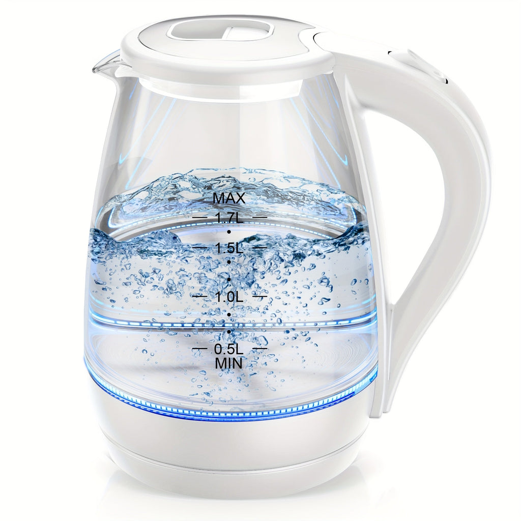Glass Electric Kettle 1200W Fast Boiling ¨C 57.48oz Tea Kettle with LED Indicator, Auto Shut-Off & Boil-Dry Protection, Elegant Transparent Design for Kitchen, Office & Camping