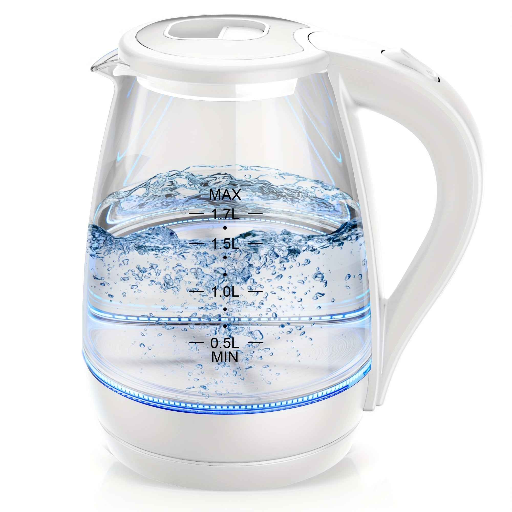 Glass Electric Kettle 1200W Fast Boiling ¨C 57.48oz Tea Kettle with LED Indicator, Auto Shut-Off & Boil-Dry Protection, Elegant Transparent Design for Kitchen, Office & Camping