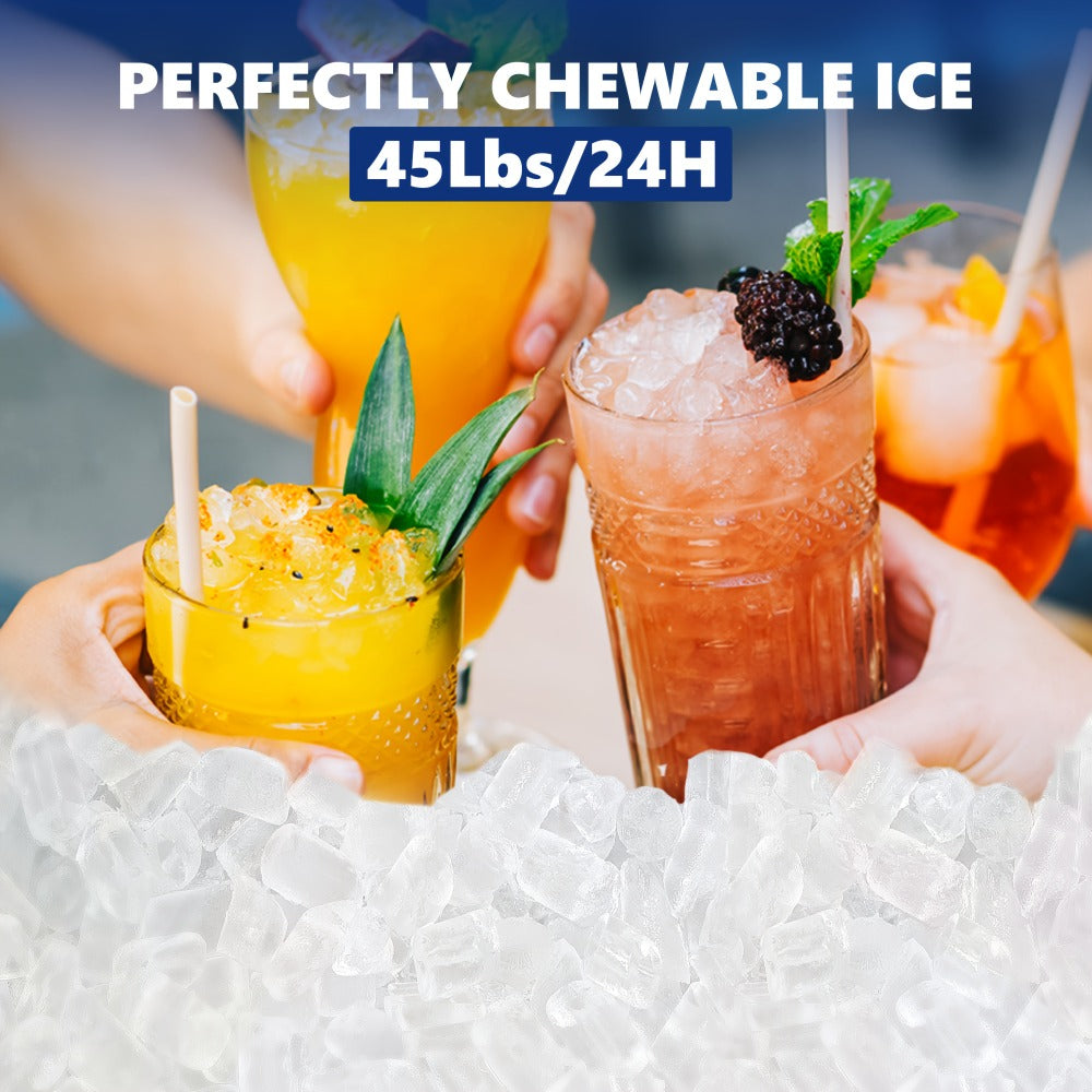 Portable Ice Maker Countertop ¨C Bullet Ice Machine 26-29 Lbs Daily, 9 Ice Cubes in 6 Mins, Self-Cleaning, Quiet Under 45dB, with Handle, Basket & Scoop, for Home, Kitchen, Camping & RV