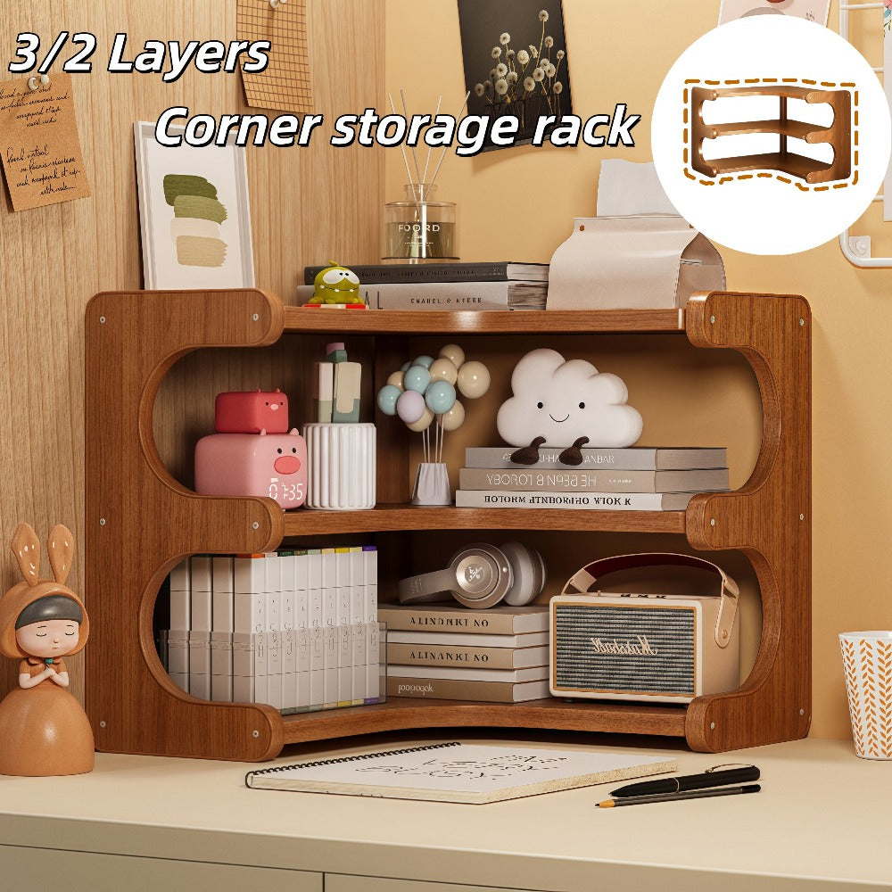 Corner Shelf Organizer 2 3 Tier Space Saving Desk Corner Rack for Home Office Bedroom Living Room, Sturdy Countertop Display Shelf for Plants Books Stationery Decor, Modern Minimalist Design