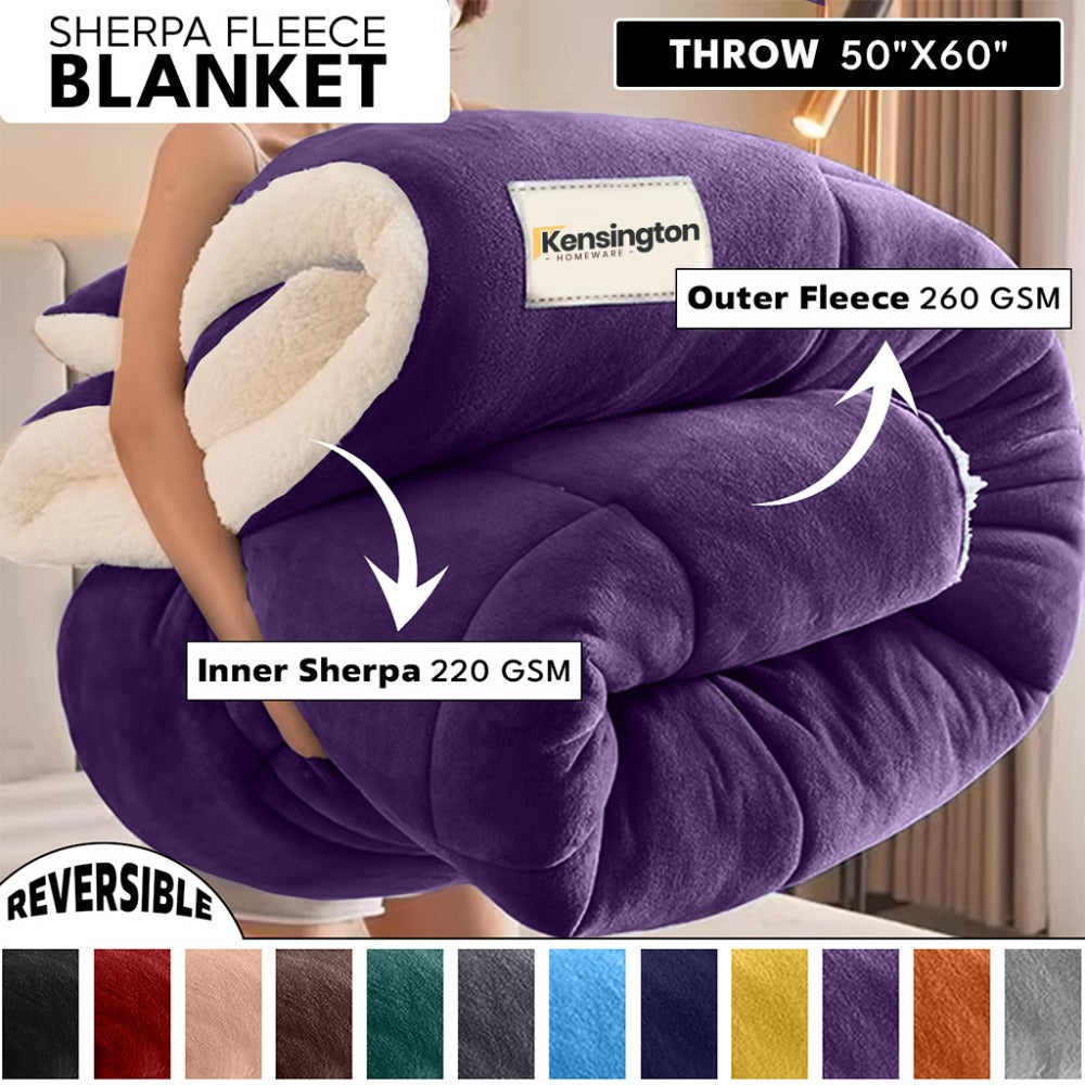480GSM Sherpa Fleece Blanket ¨C Double-Sided Heavy Warm Throw for Couch, Bed & Travel, Reversible All Season, 13 Colors, 3 Sizes