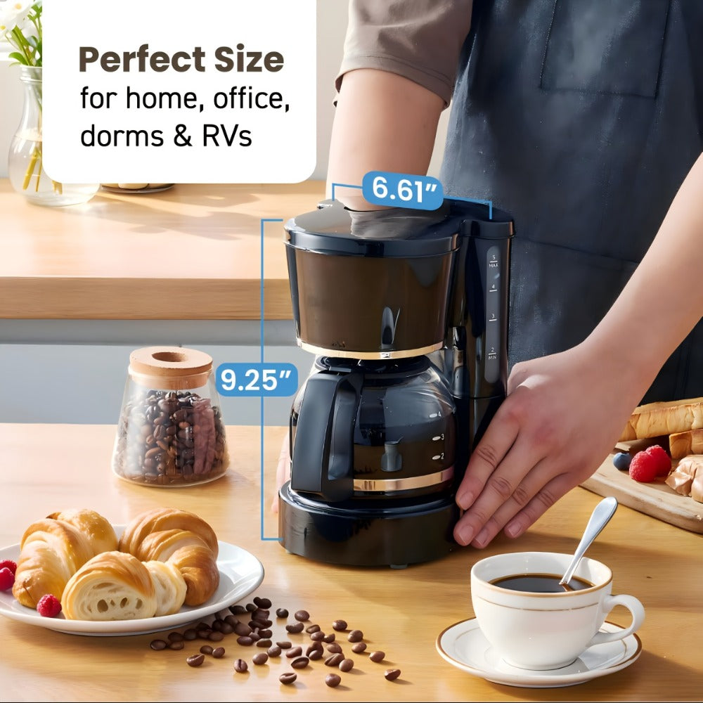 Drip Coffee Maker 5 Cup with Cup Warmer Reusable Filter Fast Heating Auto Shut-Off Compact Coffee Machine for Home Office Coffee Bar