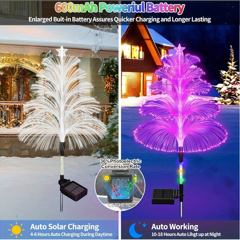 Solar Christmas Tree Lights Fiber Optic Star, 7-Color LED IP65 Waterproof Garden Stake Lights ¡ª 2 or 5 Layer Star for Lawn, Pathway, Patio & Holiday Decor | 2, 4 or 6 Pack