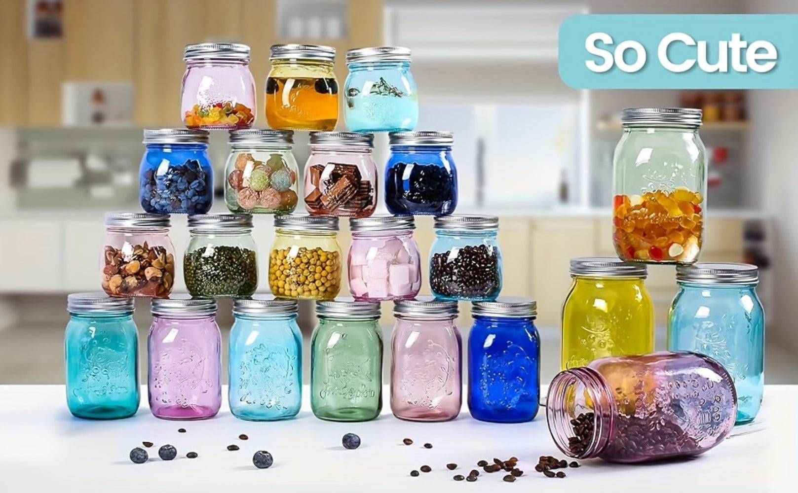 Mason Jars 8oz 12-Pack Colored Airtight Canning Jars with Metal Lids Regular Mouth for Jam Honey Pickling Spices Wedding Favors Pantry Storage
