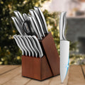 Kitchen Knife Set 15 Piece ¨C Chef Knife Block Set with Self-Sharpening Wooden Block, Steak Knives & Hammered Stainless Steel Blades, Perfect Gift for Home Cooks & Men