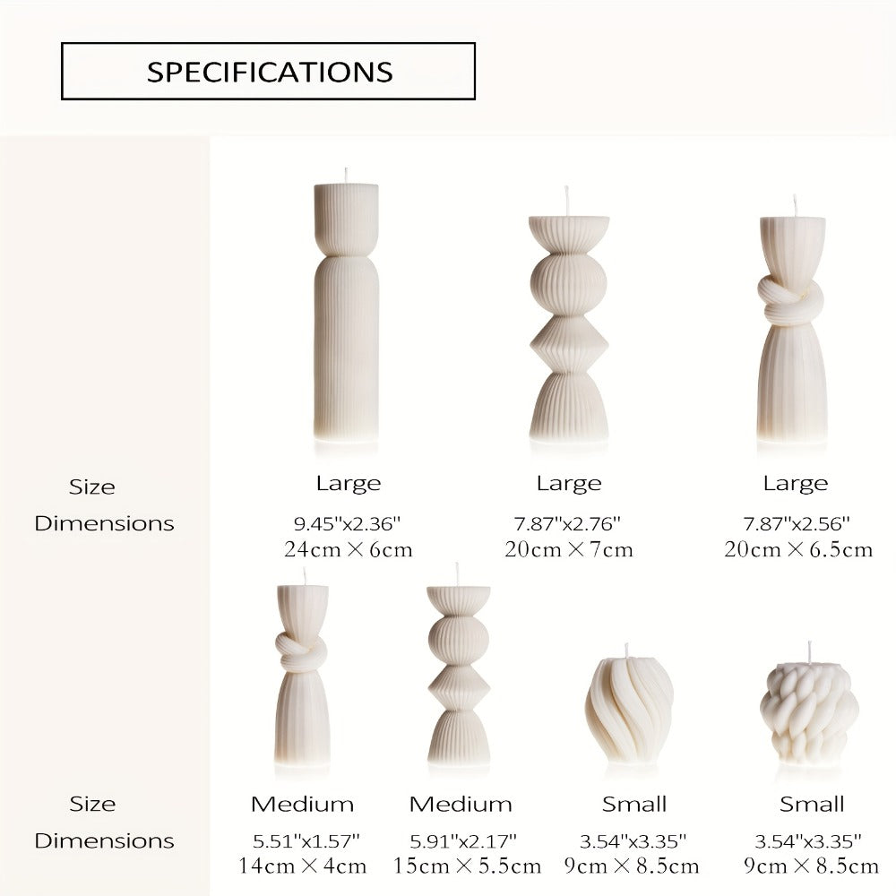 Ribbed Pillar Candles 7-Pack Large Soy Wax, Handmade Aesthetic Pillar Candle Set for Home Decor, Wedding Centerpiece, Shelf Decor, Dining Table & Housewarming Gift ¨C White, Black, Blue, Orange with Glitter