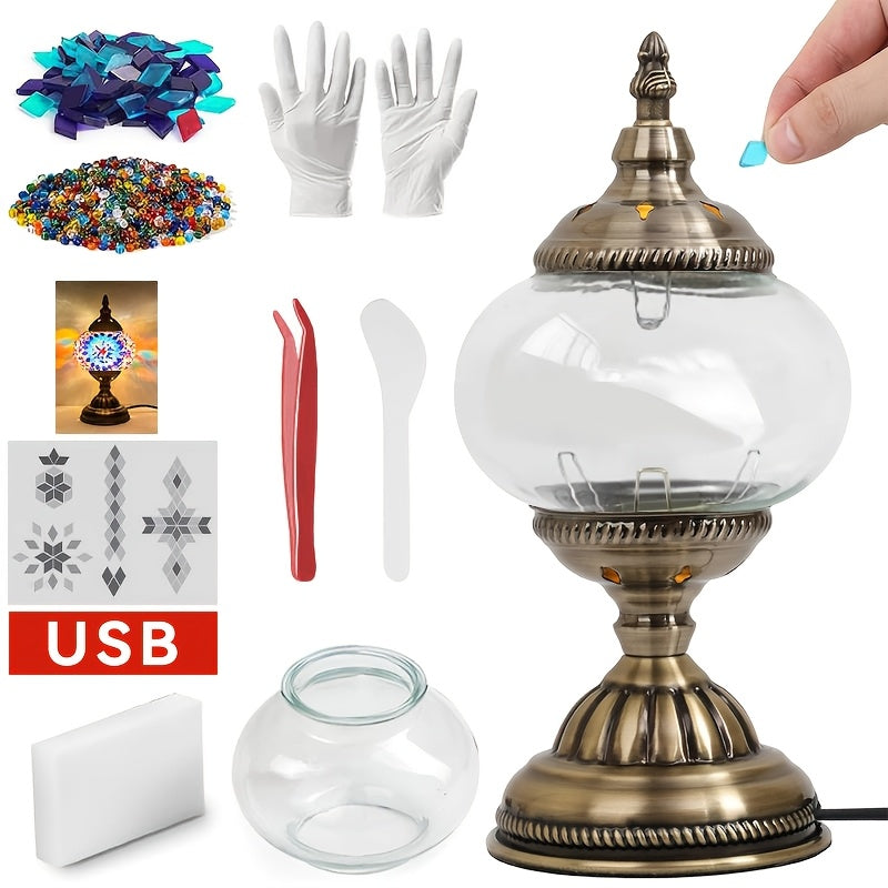 DIY Mosaic Lamp Kit Handmade Glass Table Lamp, Colorful Stained Glass Bedside Night Light with Antique Bronze Base, Decorative Desktop Lamp for Living Room, Bedroom & Home Decor (Multiple Colors)