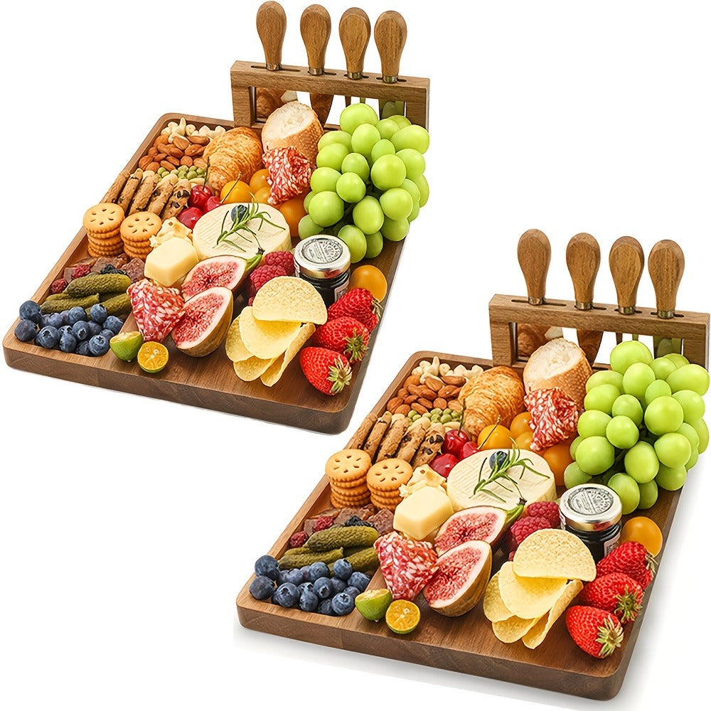 Charcuterie Board Set with Knives Large Bamboo Cheese Board Meat Platter Appetizer Tray with 4 Stainless Steel Knives Perfect for Party Wedding Christmas Birthday Gift