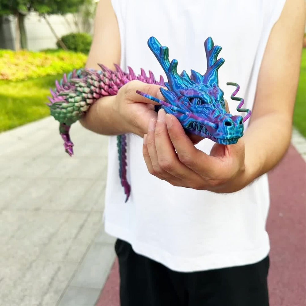 3D Printed Chinese Dragon Figurine 35.4¡± Poseable Articulated Joints Flexible Desk Sculpture Home Office Decor Collectible Gift