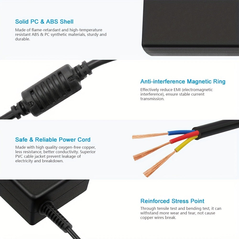 19V 3.42A 65W Universal Laptop Power Adapter - Compatible with HP, LG Monitor, Samsung TV, Acer, Chromebook, ASUS, JBL Speaker, AC 100-240V Input, 9 DC Tips Included, Short Circuit Protection