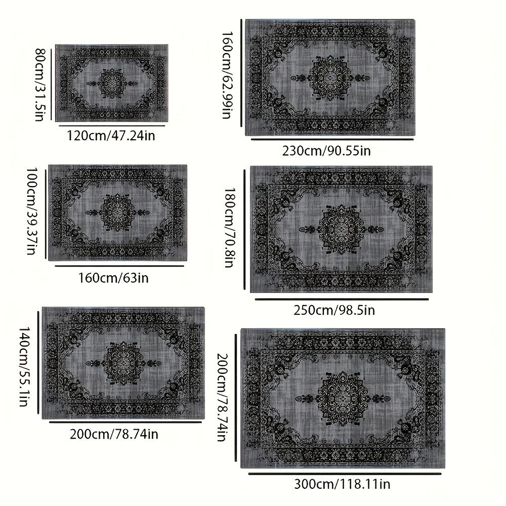 Velvet Floral Bohemian Area Rug - Low Pile Machine Washable Non-Slip Carpet for Living Room Bedroom Office Geometric Pattern