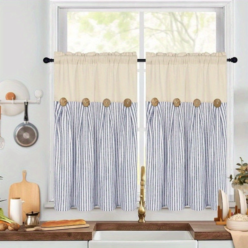 Bohemian Striped Patchwork Curtains, Semi-Sheer Rod Pocket Window Curtains for Bedroom Living Room Kitchen Cafe, Country Cottage Style, 1 or 2 Panels, Multiple Colors & Sizes