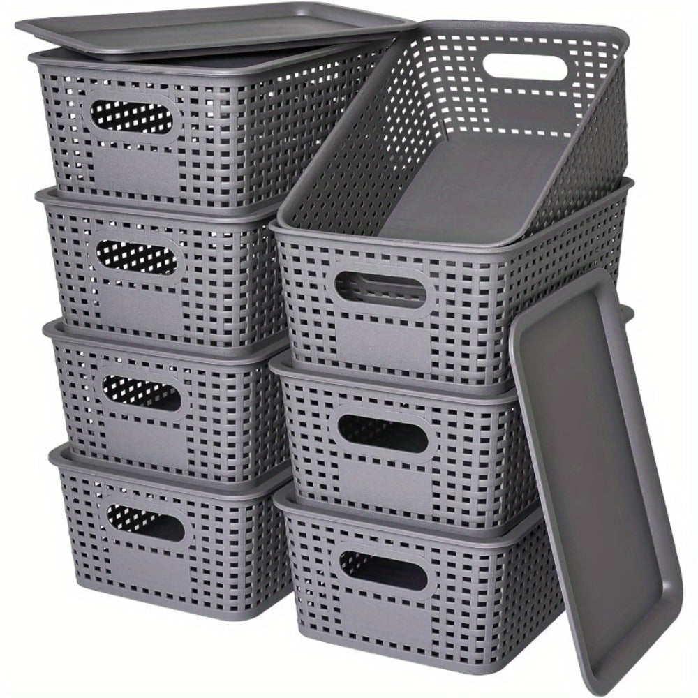 Storage Organizer Bins with Lids 4/8 Pack | Space-Saving Stackable Boxes 10¡±x7¡±x4¡± for Shelves, Closet & Desk - Declutter Bins for Dorm, Playroom & Office with File Organizer Bag, White Black Gray Red