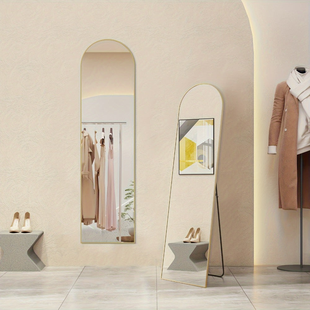 Full Length Mirror Floor Standing, Arched & Rect Body Mirror with Stand, Hanging or Leaning Wall Mirror, Aluminum Alloy Thin Frame for Bedroom Hotel Bathroom