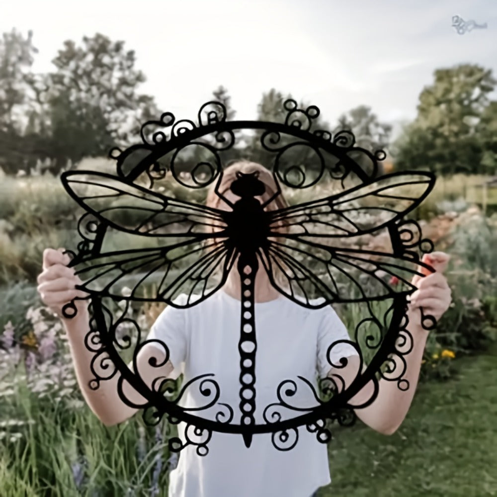 Metal Dragonfly Wall Art ¨C Black Iron Dragonfly Wall Decor, Intricate Animal Print Design, Indoor Outdoor Wall Mounted Sculpture for Living Room Garden Office, Housewarming Wedding Gift