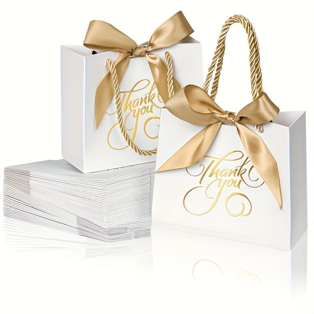 Small Thank You Gift Bags with Handles Bulk 50 Pack 5.5x2.5x4.7 Inch Party Favor Bags for Bridal Shower Birthday Baby Shower Wedding Goodie Bags Treat Bags Gift Wrap Bags
