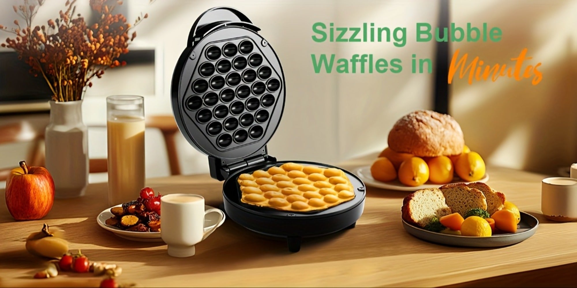 Bubble Waffle Maker 7 Inch 1000W Electric Hong Kong Egg Waffle Maker Nonstick Coating Ready in 5 Minutes for Breakfast Ice Cream Desserts Party Snacks Gift