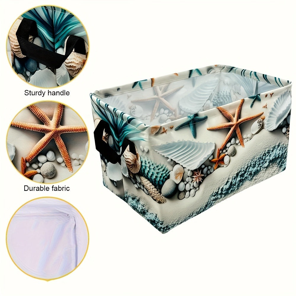 Storage Basket Fabric Organizer Bin ¨C Beach Shell & Starfish Design for Shelf, Laundry, Nursery, Home Office, Dorm, Books, Clothes & Gifts
