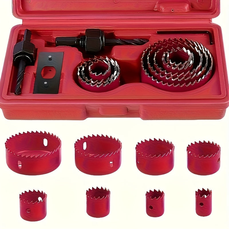 Hole Saw Set 8 Piece Kit 3/4 to 2-1/2 Inch 19mm-64mm Saw Blades with Mandrel and Allen Wrench for Drilling Softwood PVC Plastic Boards Drywall Woodworking Hole Cutter