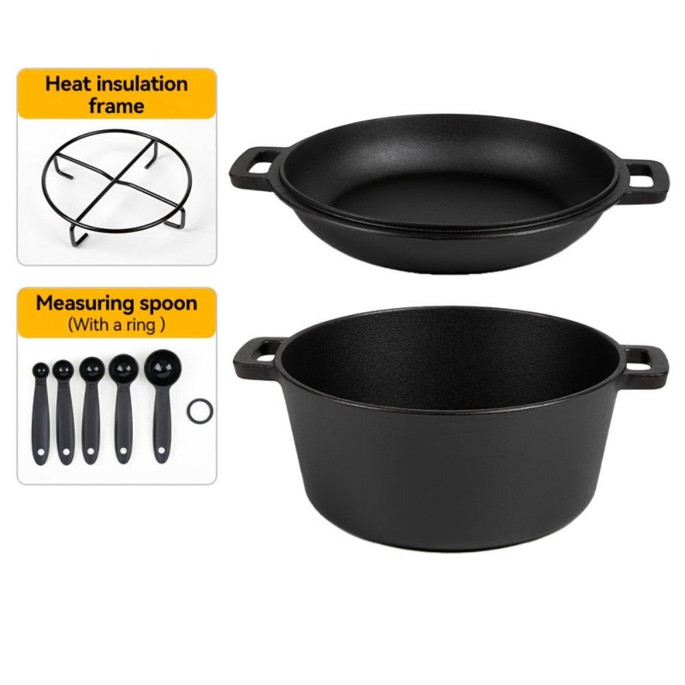Cast Iron Dutch Oven Set 5.1QT & 7QT with Skillet Lid ¨C Pre-Seasoned 2-in-1 Cookware for Stovetop, Induction, Oven, Campfire & BBQ, Sourdough Bread Baking, Frying, Camping