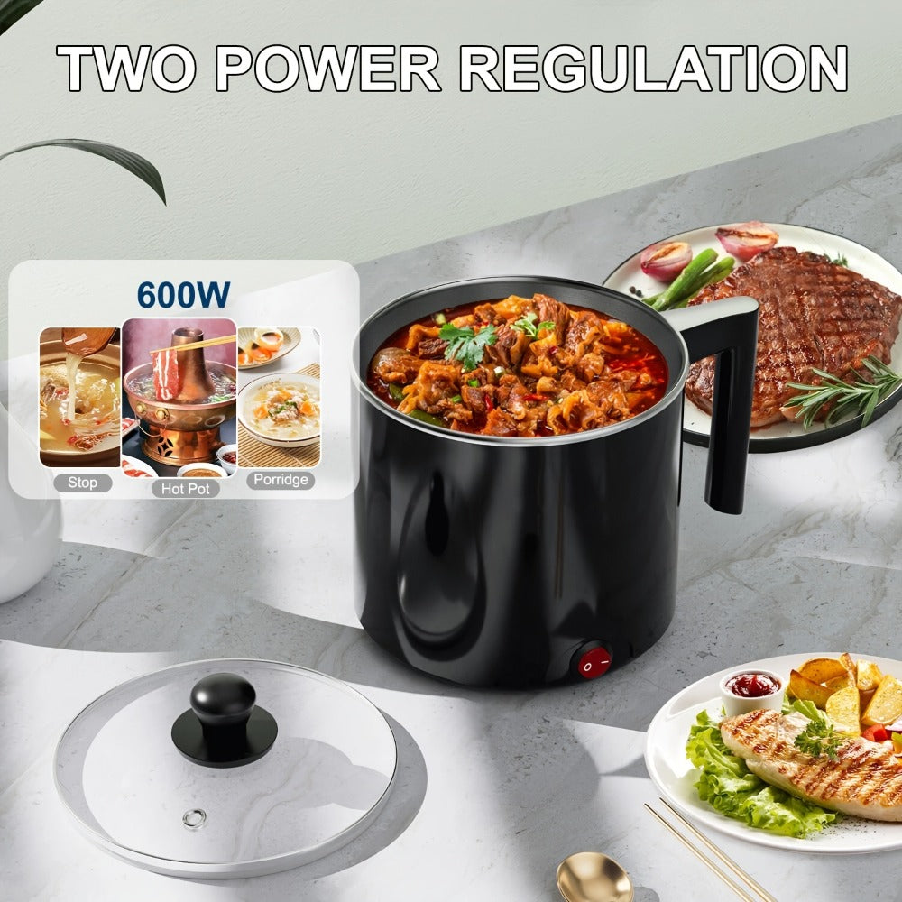Electric Hot Pot 1.5L Non-Stick Saucepan ¨C Portable Mini Electric Cooker for Noodles, Pasta, Eggs, Steak & Ramen | Fast Heating, Dorm & Travel Friendly