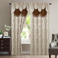 Blackout Curtains 2 Panels 54x84 Inch | Jacquard Room Darkening Rod Pocket Curtain Set with Attached Waterfall Valance | Machine Washable Window Drapes for Living Room Bedroom Home Office Study
