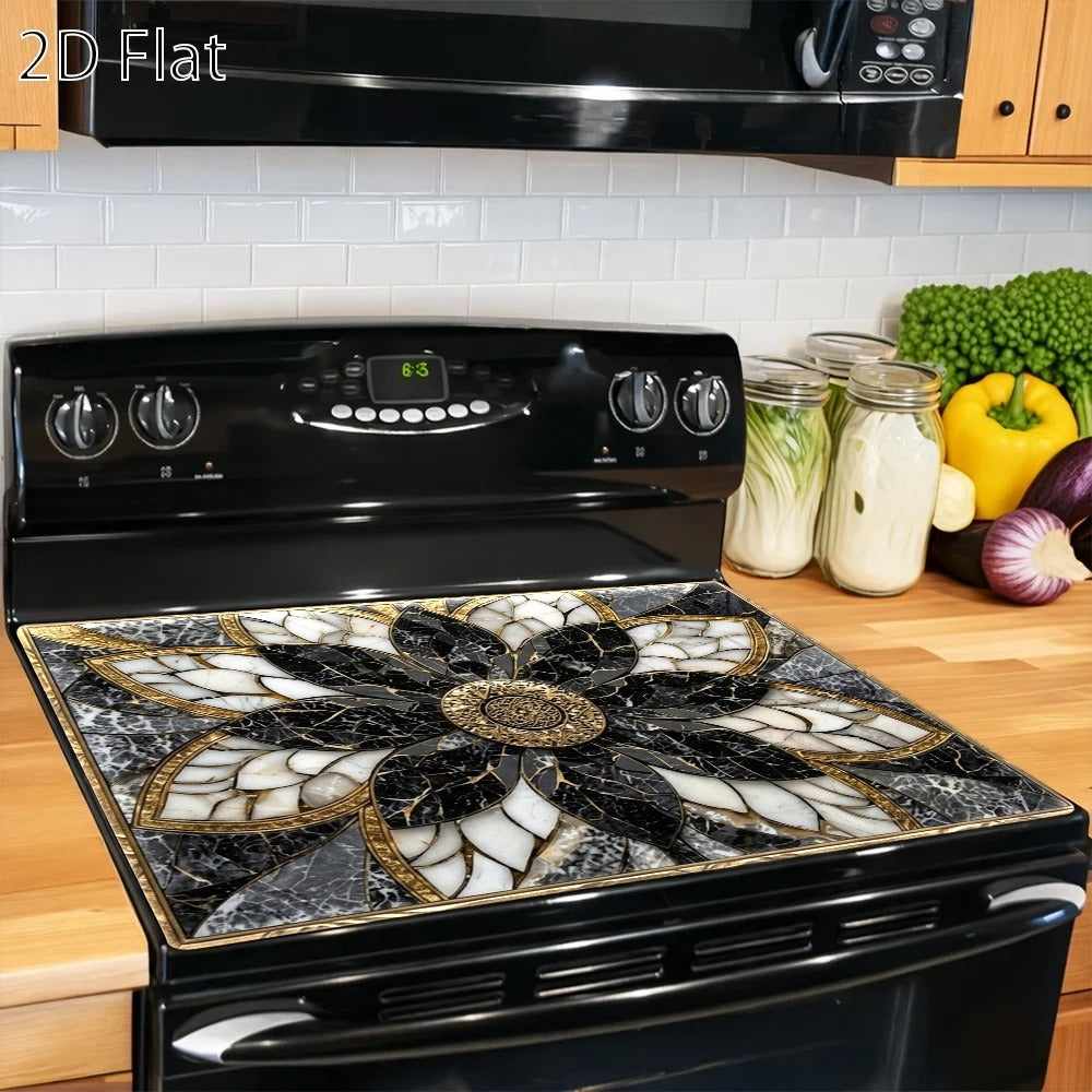 Stove Protector Mat Heat Resistant Non-Stick Reusable Gas Stove Liner Marble Pattern for Gas Stove Glass Cooktop Induction Cooker Oven Washing Machine Top