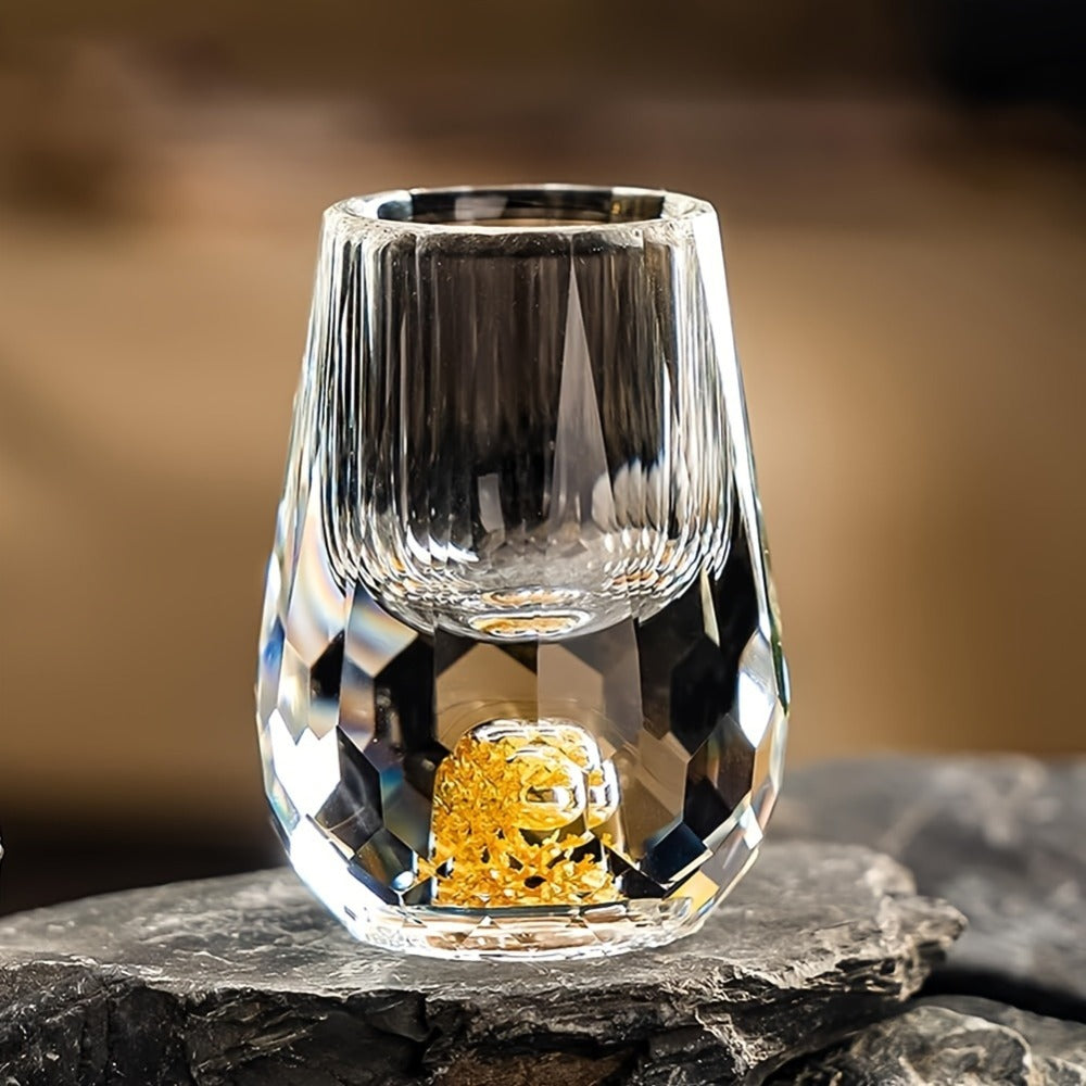24K Gold Plated Crystal Wine Set ¨C 1 Decanter & 6 Cups with Leakproof Crystal Glasses ¨C Elegant Black Gift Box ¨C Luxury Home Bar, Wedding & Party Gift for Wine Lovers