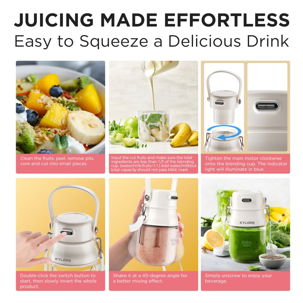 Personal Blender USB-C Rechargeable 27oz - 10-Blade Portable Smoothie Blender with Shoulder Strap, 70W Dual Battery, Safety Lock, Dishwasher Safe, for Shakes, Protein Drinks, Gym & Travel, Pink or Gray