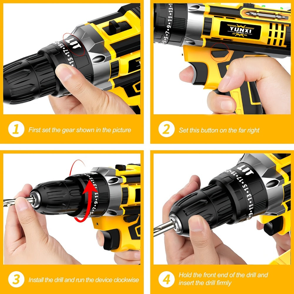 Cordless Impact Drill Set 21V ¨C Electric Power Drill with 2.0Ah Battery, Fast Charger, Screwdriver Bits, Work Light, Variable Speed & Torque Control for Home & Car Repair, Men's Gift