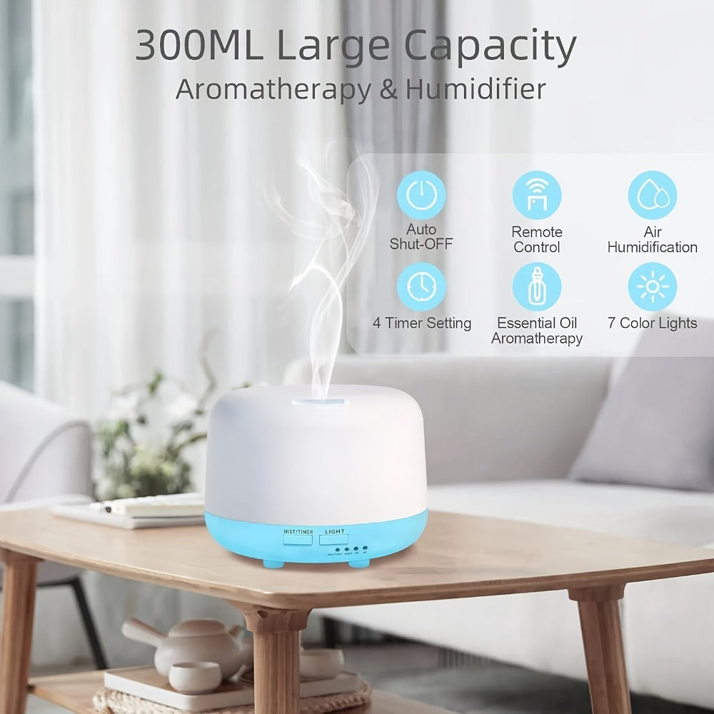 Essential Oil Diffuser Humidifier with 7 Color Night Light & Auto Shut-Off | USB Ultrasonic Aromatherapy Diffuser for Home, Office, Yoga & Spa | 300ML 500ML 16.91oz