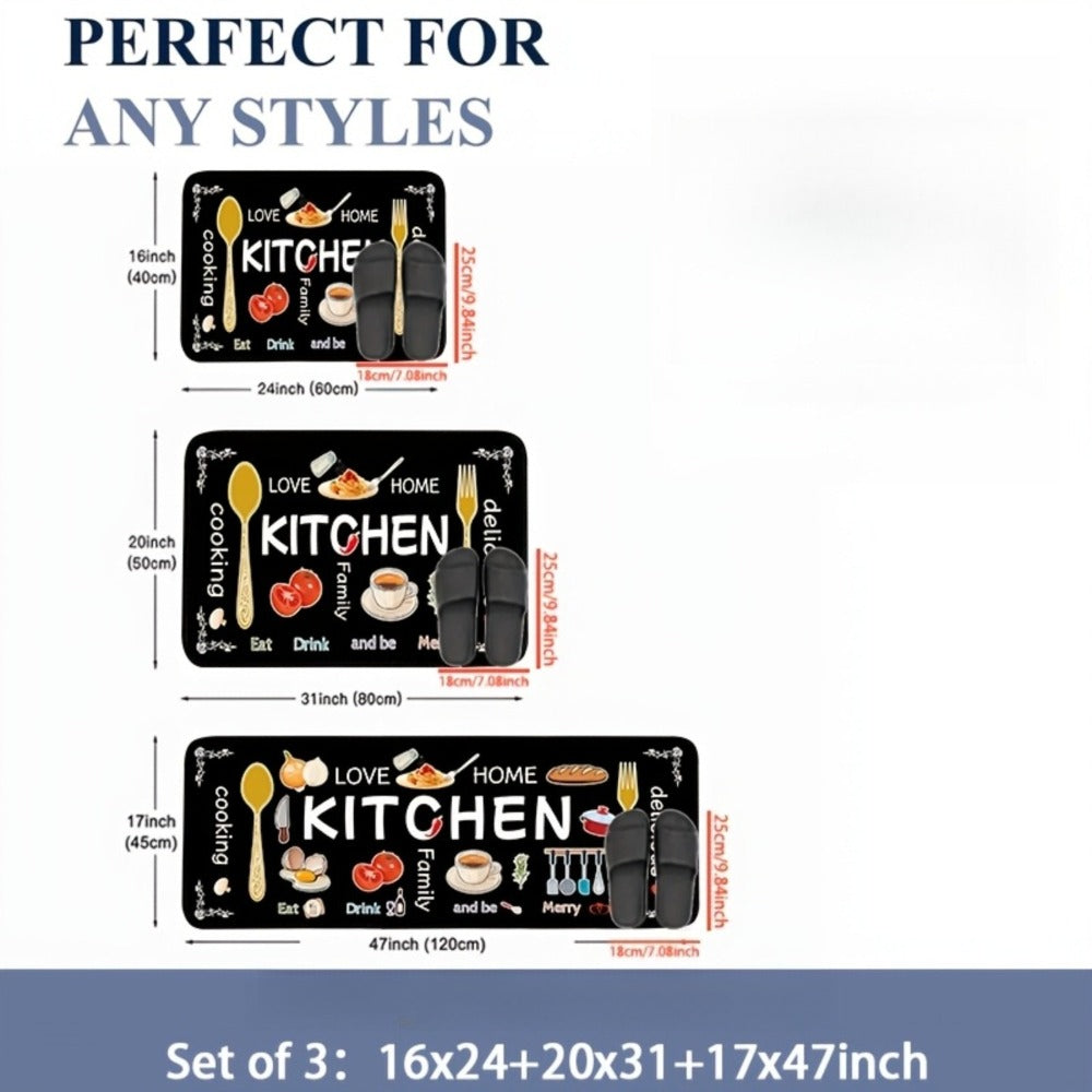 Kitchen Rug Set 3-Piece, Egg Beater Knife & Fork Theme Decorative Kitchen Mats ¡ª Soft, Easy-to-Clean Non-Slip Carpet for Kitchen, Dining Room, Bedroom & Bathroom | Fun Cooking Gift
