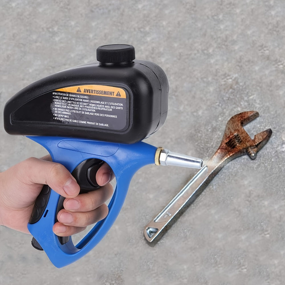 Sandblaster Gun for Air Compressor Pneumatic Abrasive Blasting ¨C 90 PSI Max, 500ml Tank, Small Nozzle, for Metal Rust Removal, Glass Etching, Polishing & Auto Repair ¨C Blue, Red & Yellow