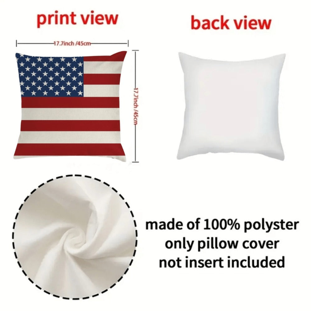 Patriotic Pillowcase Set 4pcs ¨C Stars & Stripes Polyester Pillow Covers, Zipper Closure, Machine Washable, Red White Blue July 4th Independence Day Home Decor