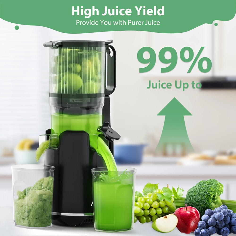 Cold Press Slow Juicer Machine with 5.3-Inch Large Feed Chute - High Juice Yield, Safety Lock, One-Click Cleaning, Masticating Juicer for Whole Fruits & Vegetables, Family Healthy Lifestyle, Black