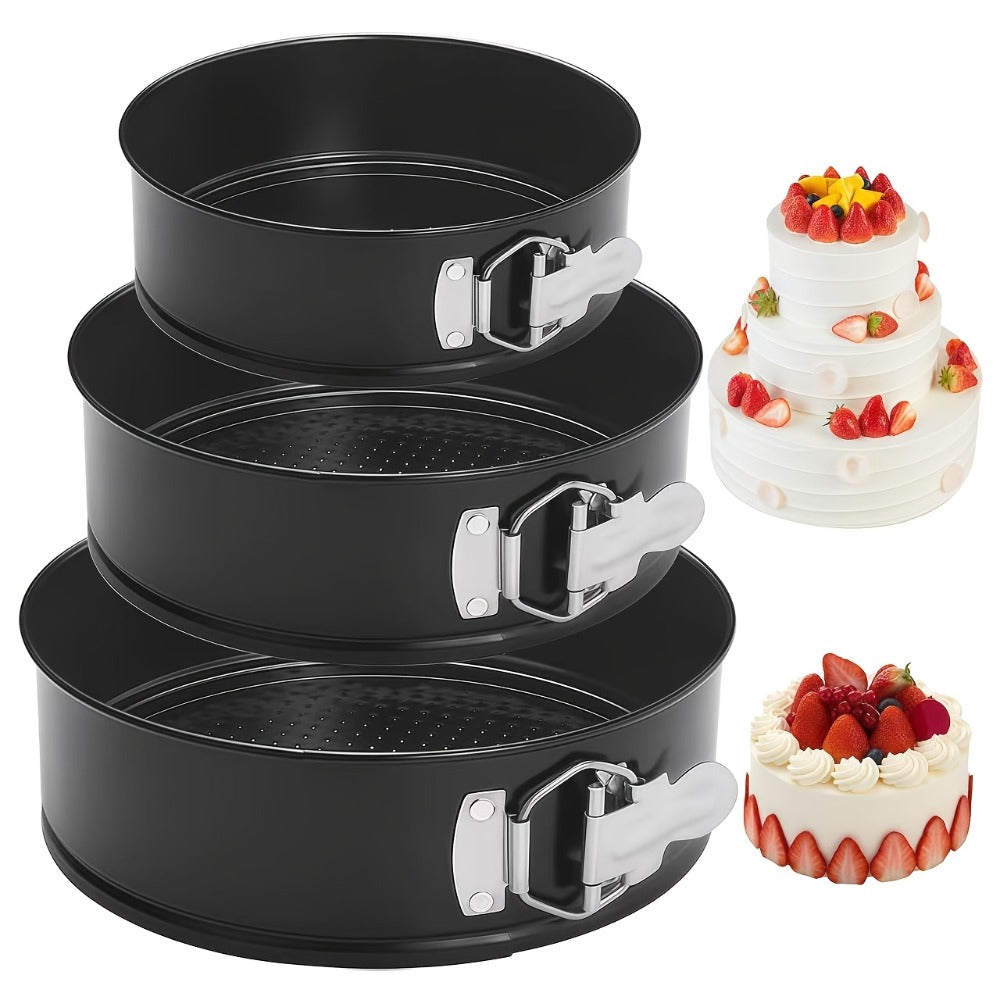 Removable Bottom Cake Pan Set, Nonstick Carbon Steel Round & Heart Shaped Springform Baking Pans, Easy Release Cake Molds for Cheesecake Mousse Layer Cake, 3-Piece or 6-Piece, Black