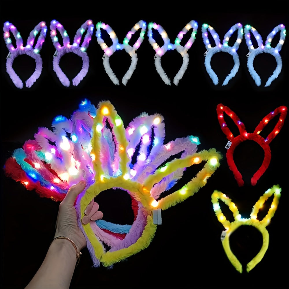 LED Bunny Ear Headbands 25-Pack | Glowing Light Up Rabbit Ears with 3 Flashing Modes for Party Halloween Christmas Weddings Concerts Cosplay Photo Props Unisex Adult