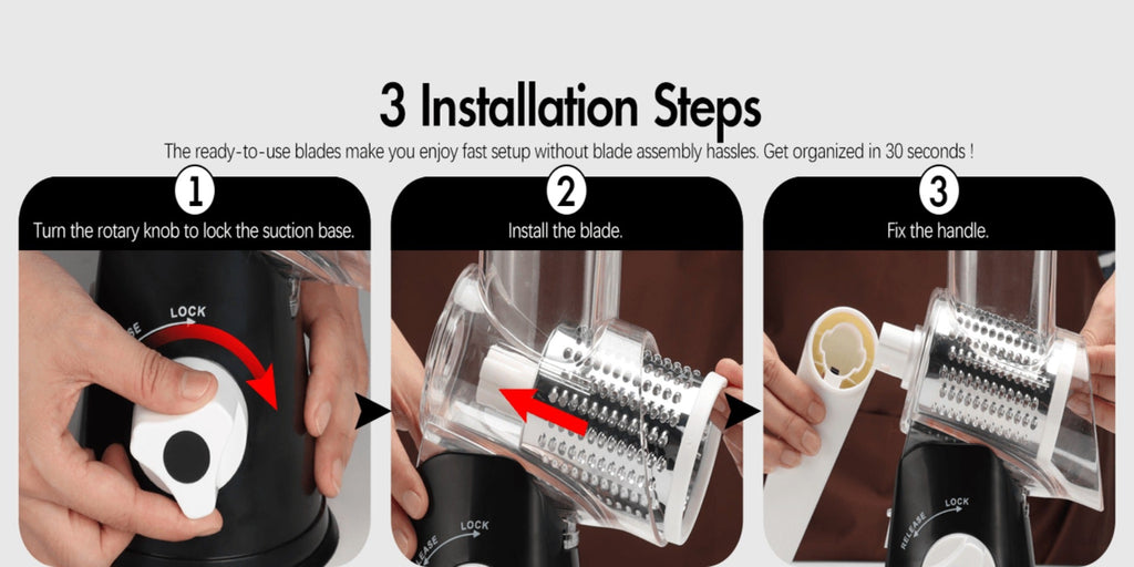 Rotary Cheese Grater ¨C Stainless Steel Hand Crank Shredder with 3 Interchangeable Blades, Non-Slip Suction Base & Cleaning Brush, BPA-Free Vegetable Grater for Cheese, Nuts & Vegetables