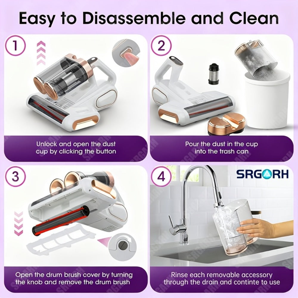 Cordless Mattress Vacuum Cleaner 16Kpa UV Light & 80000 RPM Sonic Technology, 3-Min Fast Charge Handheld Bed Vacuum for Mattress Sofa Carpet Dust Mites