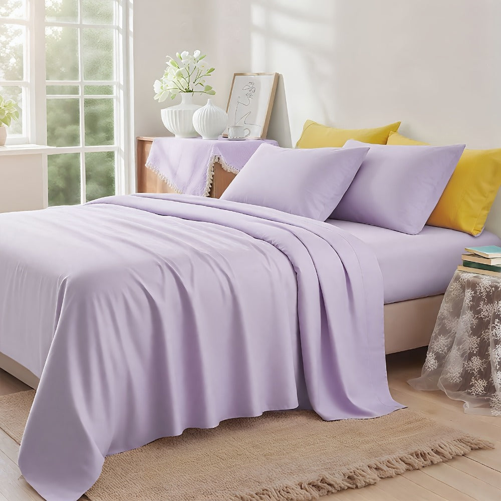 Fitted Sheet Set Deep Pocket | Soft Cooling Breathable Bedding 3-4pcs Fade-Resistant All-Season for Twin Full Queen King ¨C Solid Color Bed Sheets for Dorm Guest Room Everyday Use