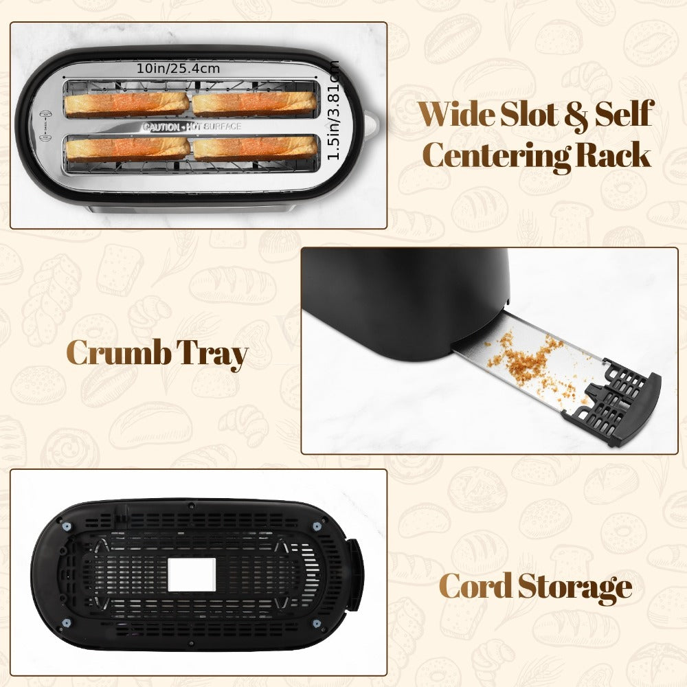 4 Slice Toaster with Touch Screen Control, 1.5¡± Wide Long Slots, 6 Browning Levels & 6 Bread Types ¨C Digital Timer, Memory Function, Defrost & Reheat for Family Breakfast, White & Black