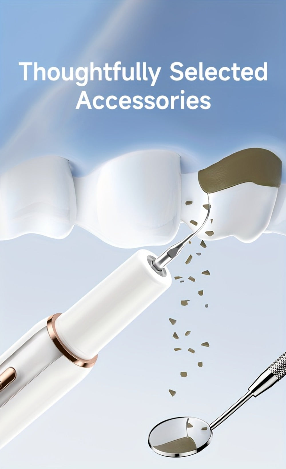 Interdental Plaque Remover with LED Light ¨C Electric Teeth Cleaner, 5 Cleaning Modes, 2 Replacement Heads, Oral Irrigator-Like Function, No Water Required, Dental Care for Travel & Home Use